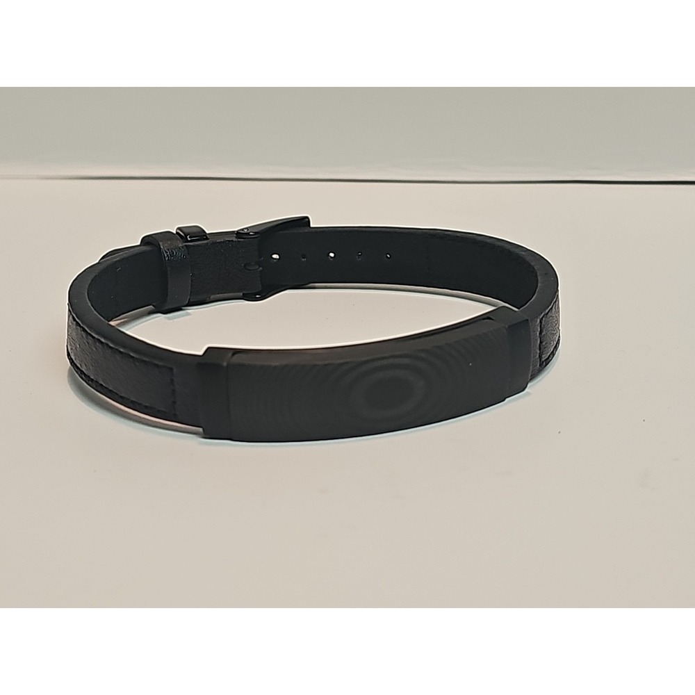 IB Goodman IBG Stainless Steel Bracelet/Wristband Mens Black Leather Adjustable
